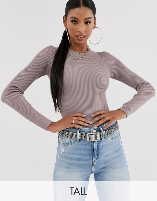 Missguided Tall knitted bodysuit in dusky mauve