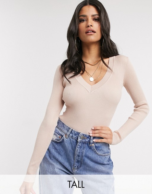 Missguided Tall knitted bodysuit in sand