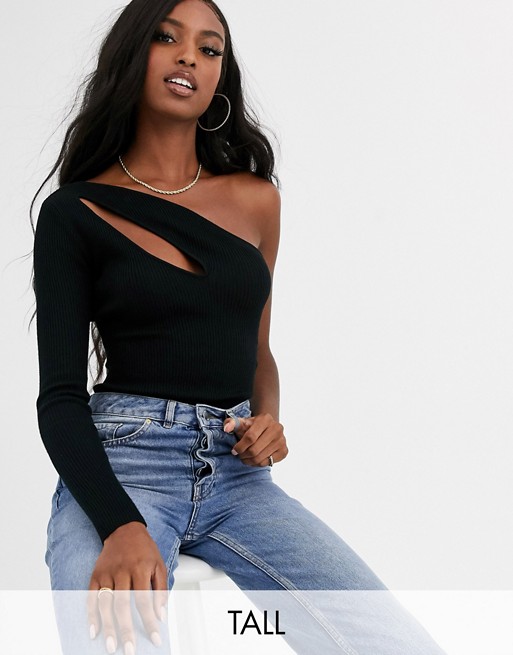 Missguided Tall knitted bodysuit with cut out neck in black
