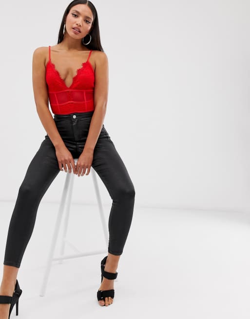 Red Bodysuit & Skinny Jeans