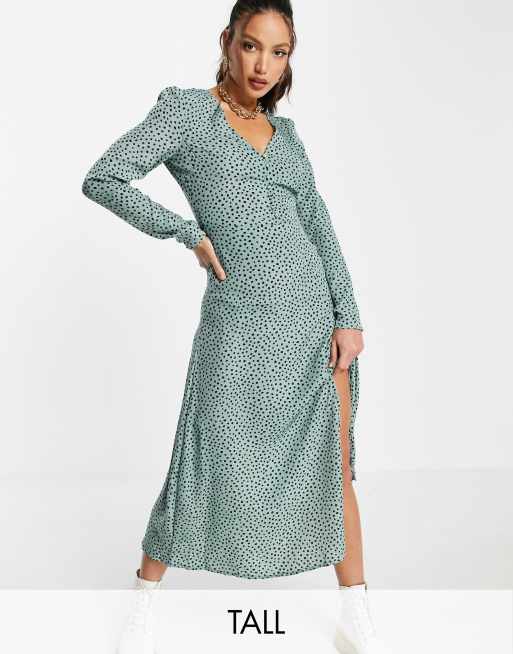 Missguided Tall - Langærmet tea-midikjole med knapper i dalmatinerprint