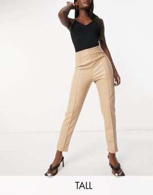 Missguided Tall leather-look pant set in beige | ASOS