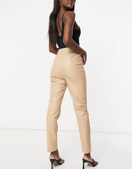 Faux-leather Trousers - BEIGE