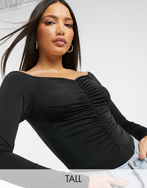 Missguided Tall long sleeve body with ruched front in black