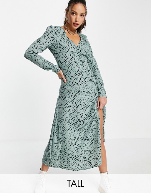 Missguided Tall long sleeve midi tea dress with buttons in dalmatian