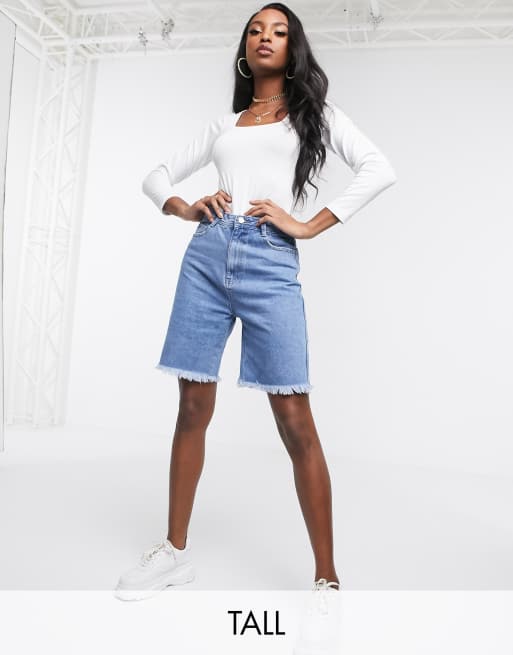 Missguided Tall Longline Denim Shorts In Blue Asos