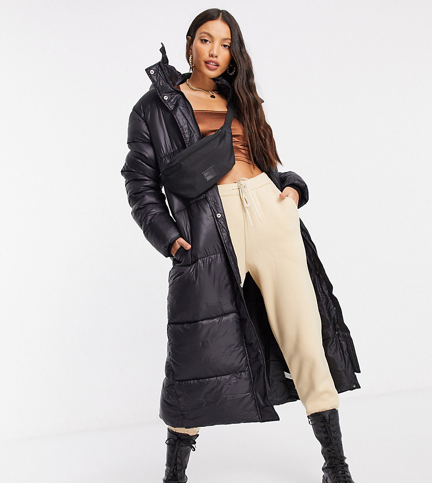 Missguided Tall longline hooded padded jacket in black