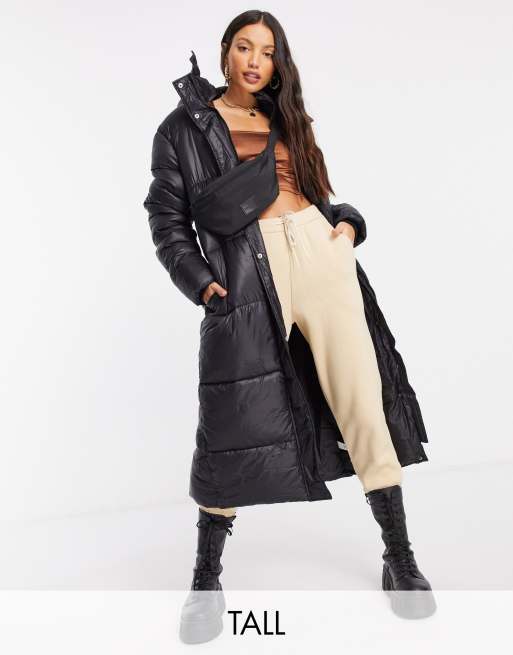 Missguided Tall longline hooded padded jacket in black