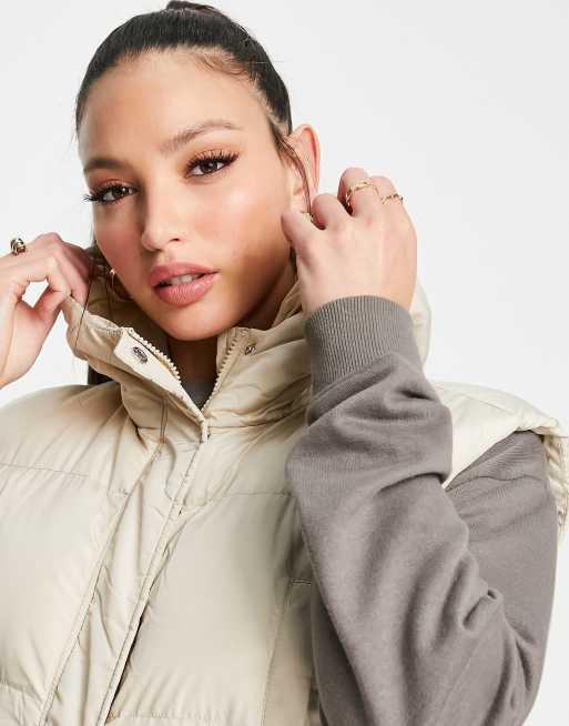 Missguided hooded padded discount jacket in stone