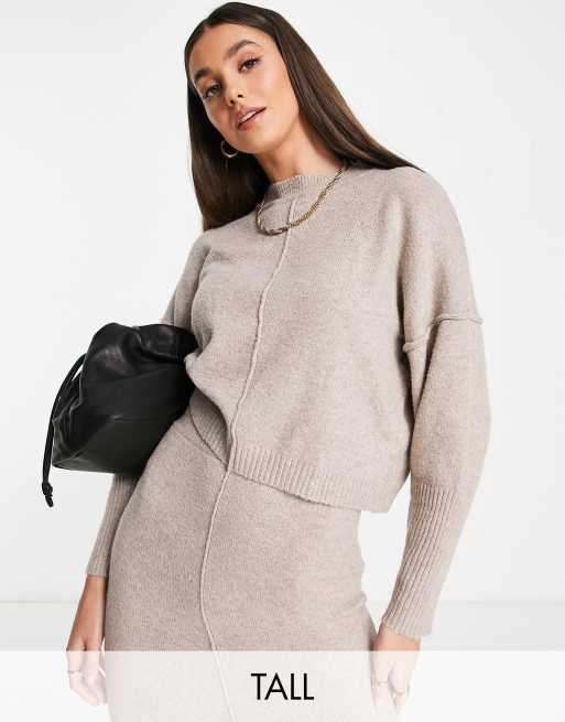 Missguided Tall - Maglione color pietra con cuciture sul davanti in coordinato - STONE