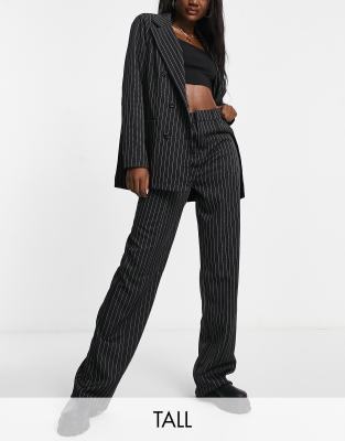 Missguided Tall matching straight leg pants in black pinstripe