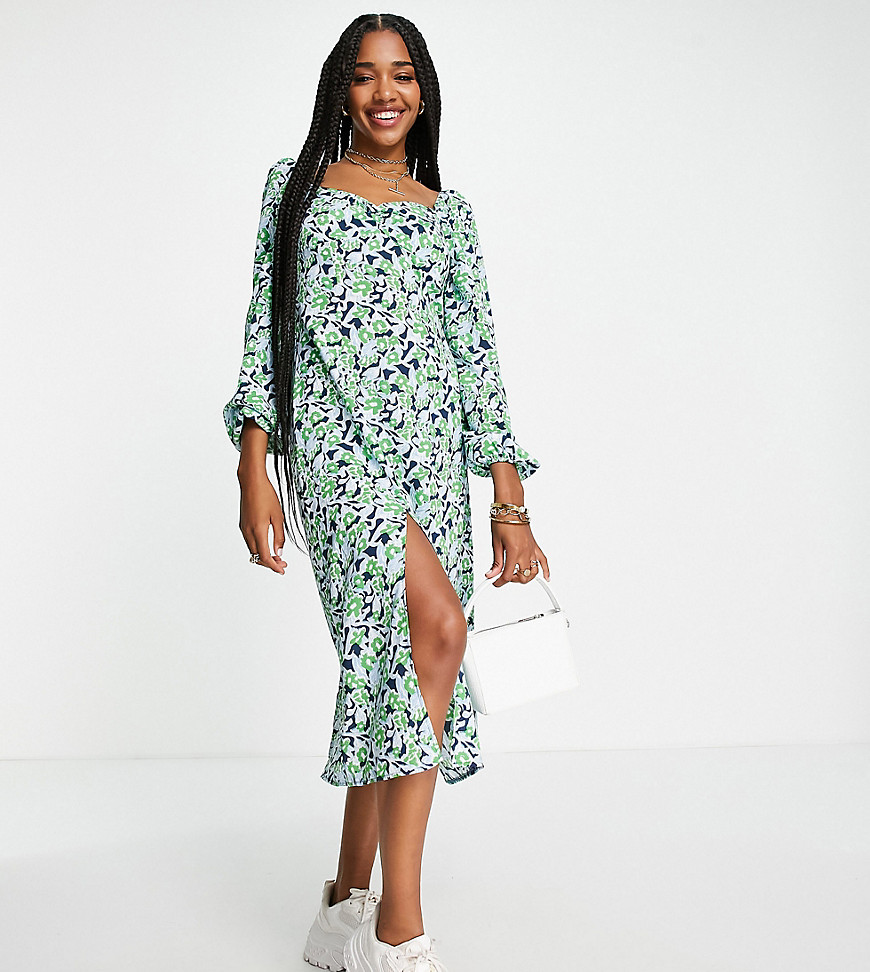 Missguided Tall milkmaid midi dress with long sleeve in floral-Multi