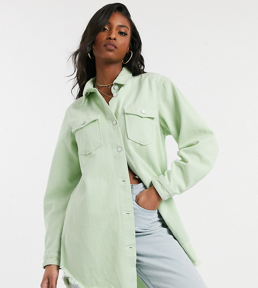 Missguided Tall – Mintgrön jeansskjorta med råskuren fåll och oversize-passform