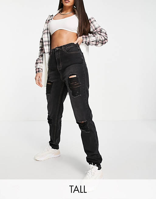 Missguided Tall mom jean with rips in black
