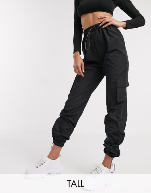 Missguided Tall nylon cargo pants in black | ASOS