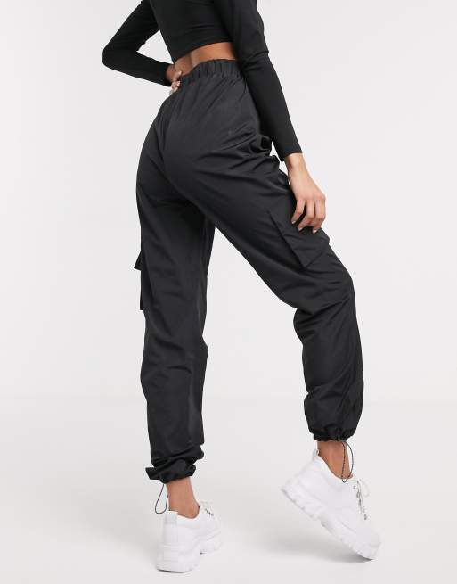 Missguided Tall nylon cargo pants in black