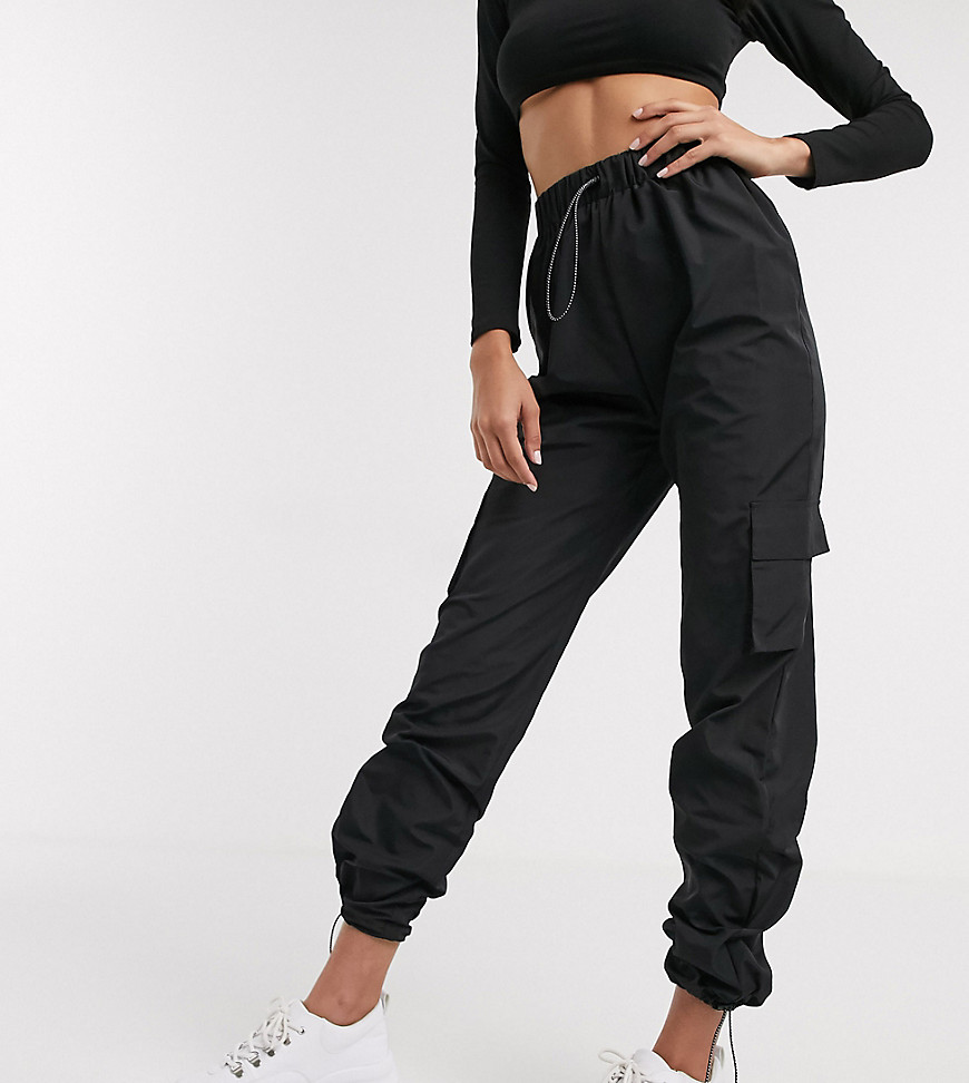 Missguided Tall nylon cargo trousers in black