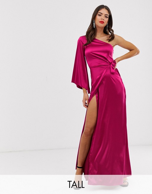 Missguided Tall one shoulder drape maxi dress in raspberry