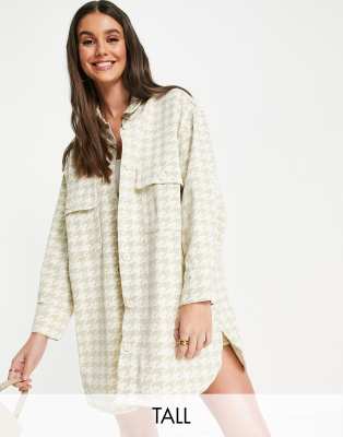 Missguided Tall - Oversize-Hemd mit beigem Hahnentrittmuster, Kombiteil-Neutral