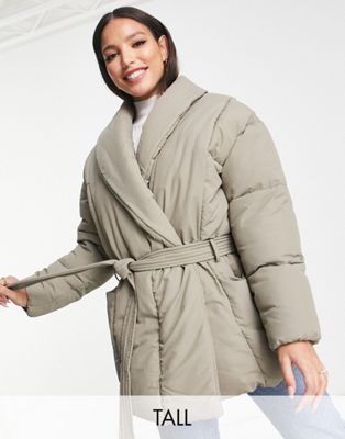 Missguided Tall oversized belted puffer jacket in mink