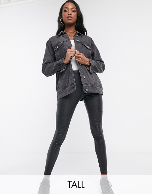 Missguided Tall oversized denim jacket in black