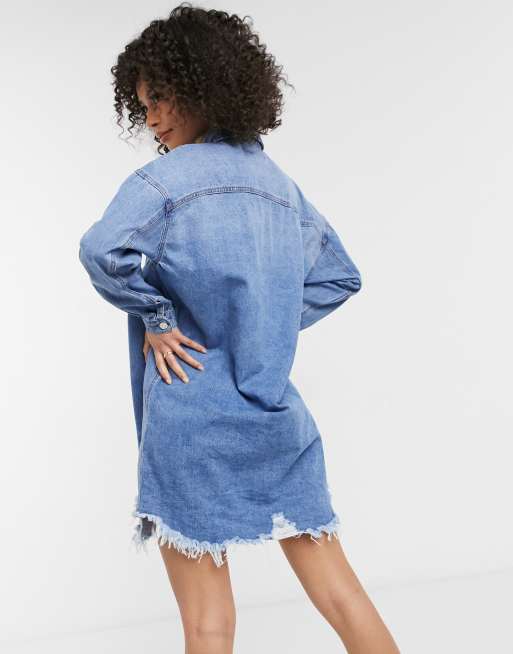 Missguided Tall oversized denim shirt dress in blue