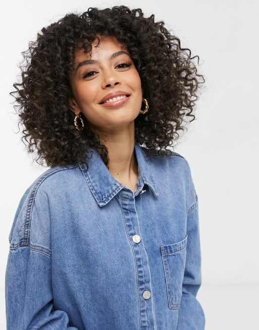Missguided Tall oversized denim shirt dress in blue | ASOS