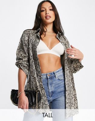 Missguided Tall oversized PU shacket in snake