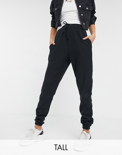 Missguided Tall oversized ribbed joggers in black