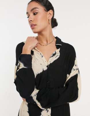 black tie dye oversized dip back shirt dress