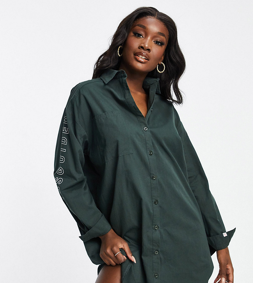 Missguided Tall oversized shirt dress in khaki-Green