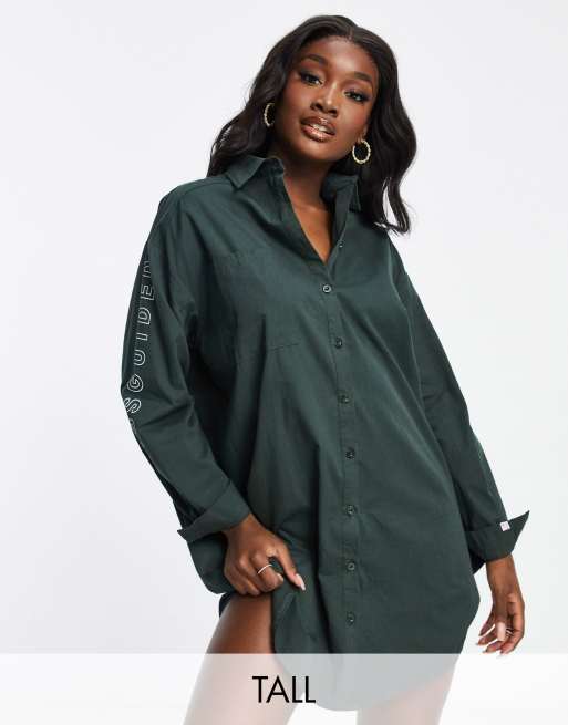 Missguided Tall oversized shirt dress in khaki