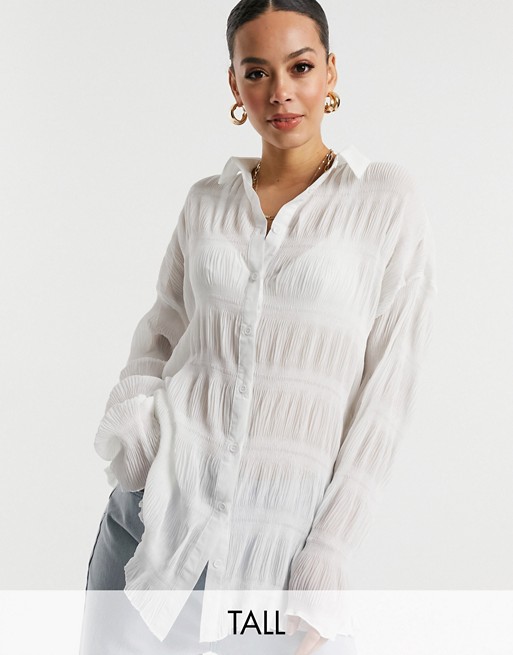 Missguided Tall oversized shirt in cream sheer crinkle