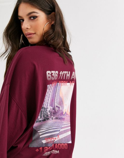 Missguided Tall back graphic in burgundy | ASOS