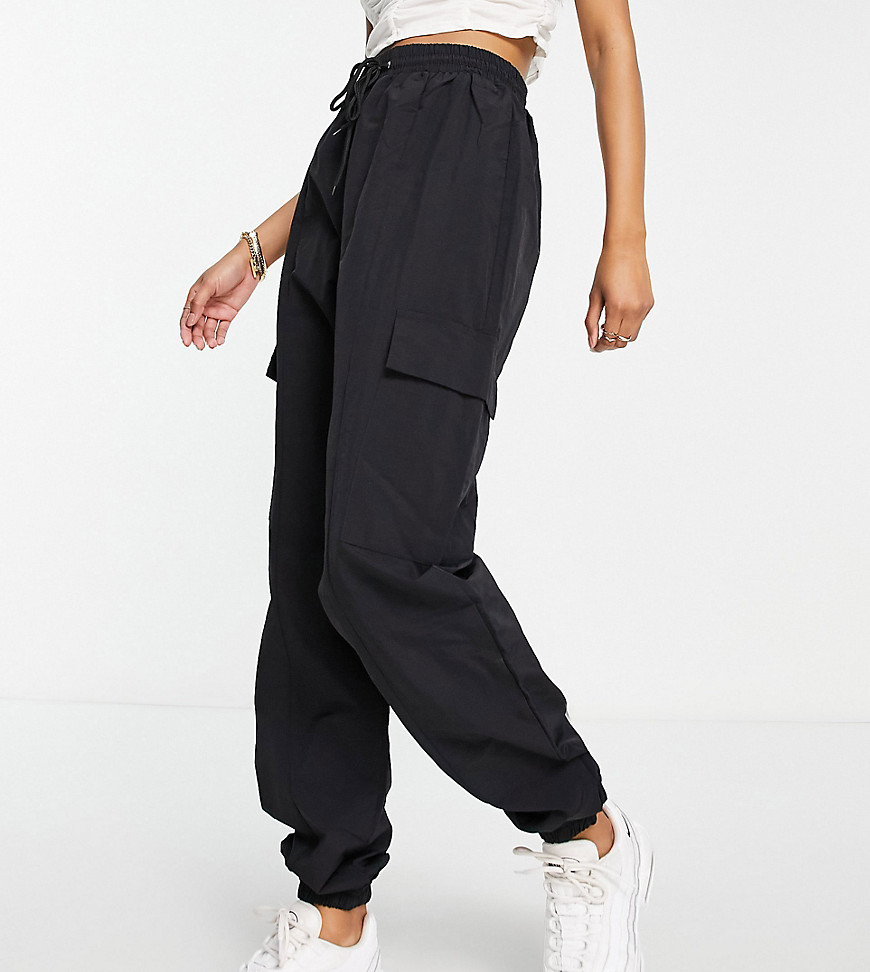 missguided tall - pantaloni cargo neri in nylon-nero