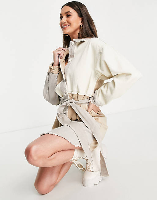 Dresses Missguided Tall patchwork belted shirt dress in stone 