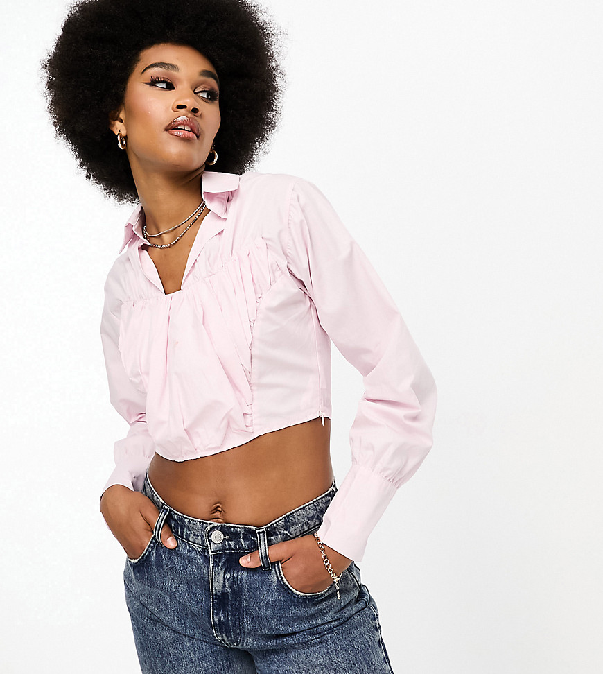 Missguided Tall pleated corset detail shirt in pink