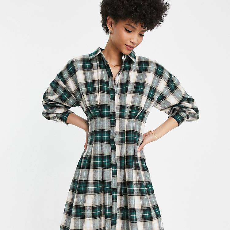 Missguided Tall pleated waist shirt dress in check
