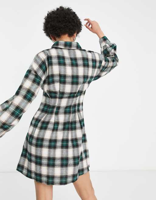 Missguided Tall pleated waist shirt dress in check