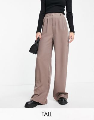 Missguided Tall pleated wide leg trouser in taupe