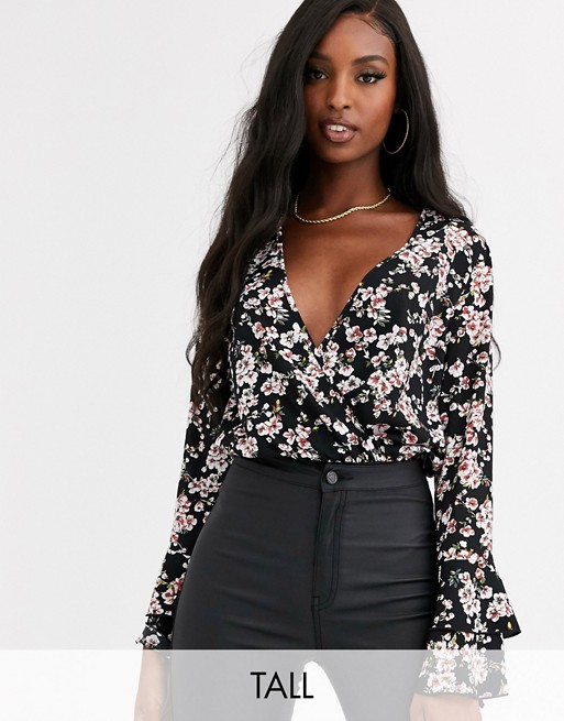 Missguided Tall plunge bodysuit in floral print
