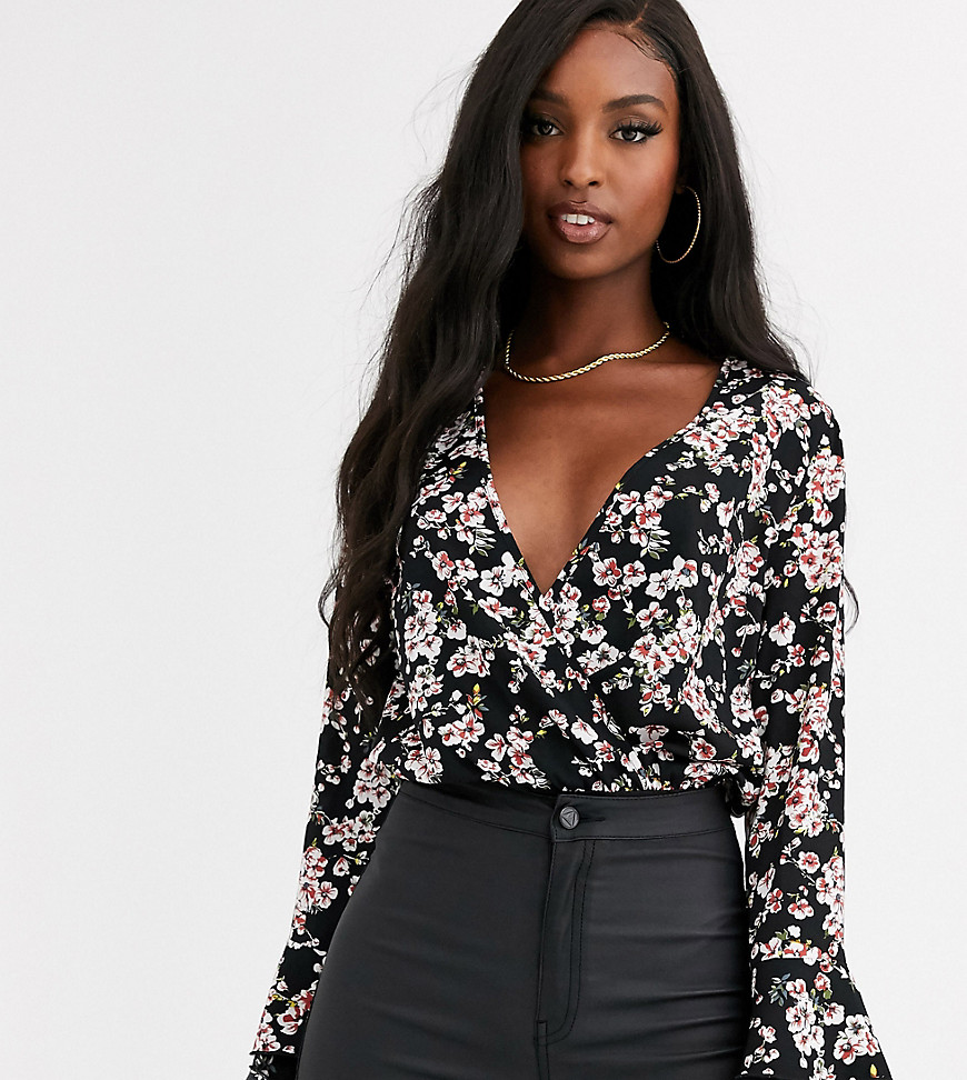 Missguided Tall plunge bodysuit in floral print-Multi