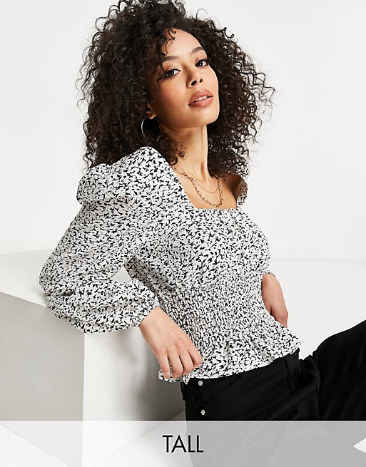Missguided Tall puff sleeve blouse with gathered waist in white