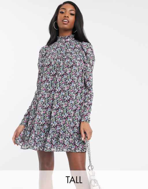 Missguided Tall Puff Sleeve Smock Dress In Floral Print Asos