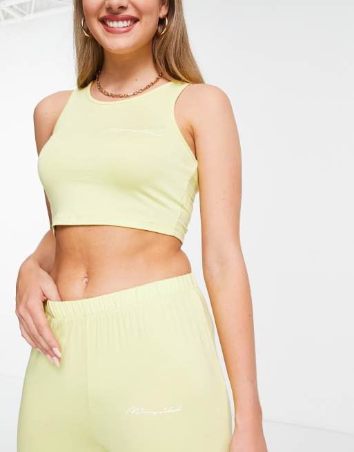 Missguided Tall - Pyjama avec crop top et pantalon large avec motif en relief - Jaune, 3 de 4