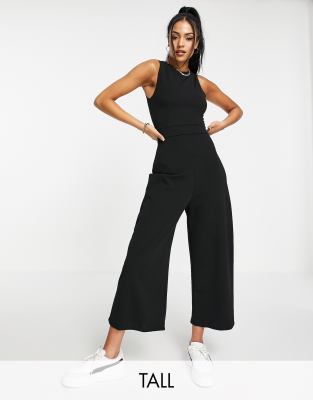 Missguided Tall Racer Neck Culotte Jumpsuit In Black ModeSens