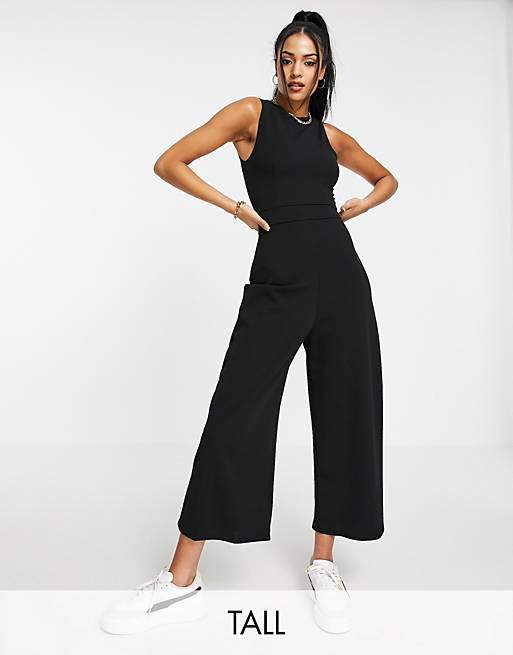 Missguided Tall racer neck culotte jumpsuit in black