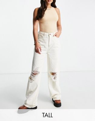Missguided Tall busted wide leg jean in cream - CREAM