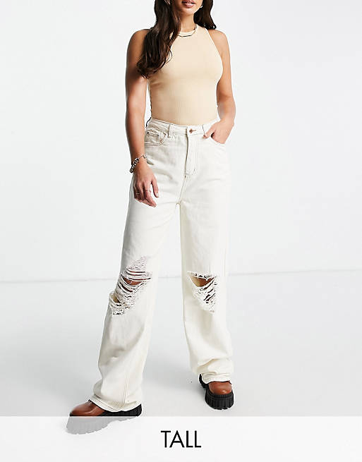 Jeans Missguided Tall recycled busted wide leg jean in cream 