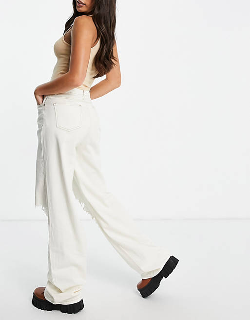 Women Missguided Tall recycled busted wide leg jean in cream 
